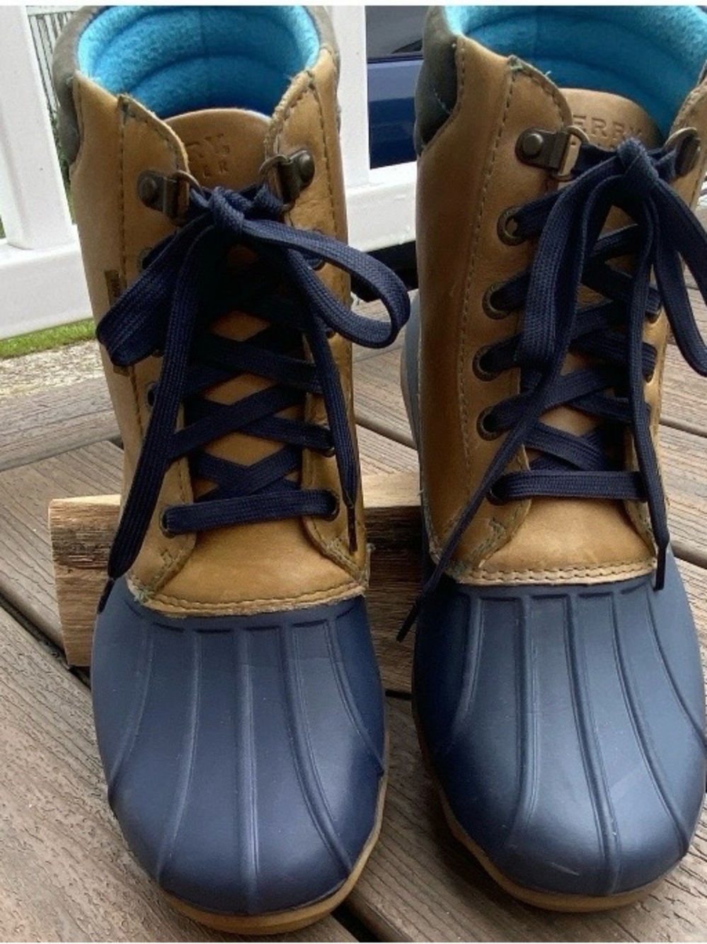 Sperry Top-Sider Men's Waterproof Duck Boots Tan/Blue 8.5M Lace-Up Fleece Collar